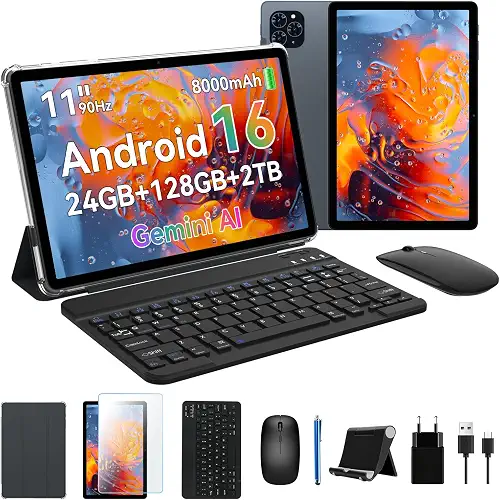11 Inch Android 16 Tablet with Keyboard, 24GB RAM, 256GB, 2K Display T615