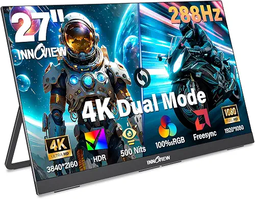 InnoView 27 Inch Monitor Dual Mode 4K UHD 120Hz/FHD 288Hz Larger Monitor, USB-C HDMI Computer PS4