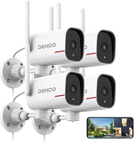 DEKCO 2K Outdoor Security Cameras, Wired WiFi, 4 Pack