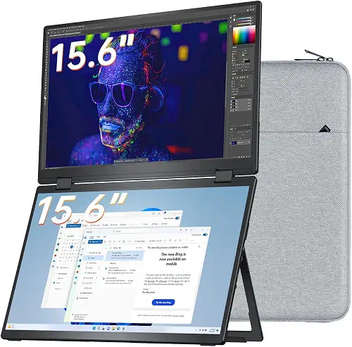 VisionOwl Portable Monitor Dual 15.6 Inch 1080P FHD 107% sRGB Foldable Second Screen, USB-C PS5
