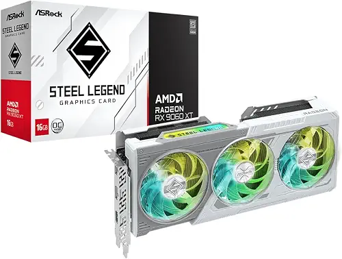 ASRock Radeon RX 9060 XT Steel Legend 16GB GDDR6 OC Graphics Card 0dB