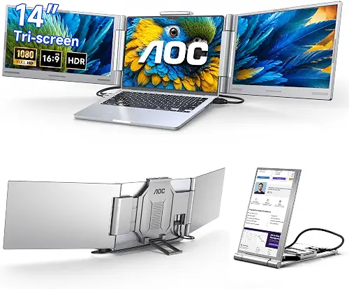 AOC 14" Laptop Screen Extender, Portable Monitor for 13”-17.3" Laptops