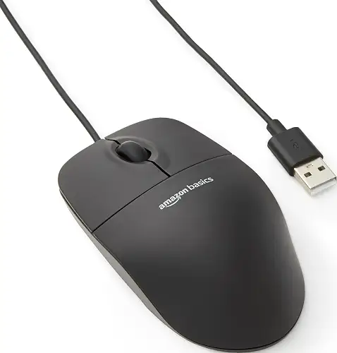 Amazon Basics 3-Button USB Wired Mouse with Responsive Tracking, Plug & Play