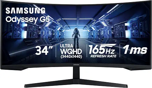 Samsung 34' Odyssey G5 Ultra-Wide Gaming Monitor with 1000R Curved Screen (LC34G55TWWNXZA)