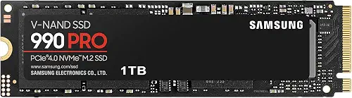 Samsung 990 Pro 1TB Gen4 NVMe SSD 7450MB/s 6900MB/s R/W 1550K/1200K IOPS 600TBW 1.5M Hrs MTBF PS5