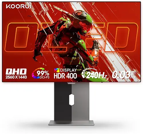 KOORUI 27 inch QD-OLED Gaming Monitor, 240Hz Monitor, 0.03ms, QHD 1440p AdaptiveSync, 99%