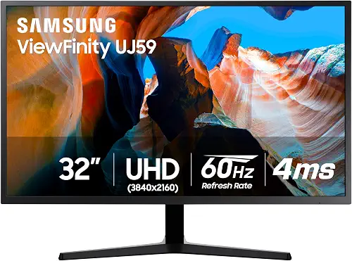 SAMSUNG 32" UJ59 Series 4K UHD (3840x2160) Computer Monitor,VA Panel, HDMI, Display Port, Eye LU32J590UQNXZA