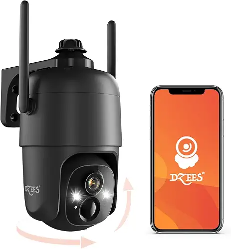 Dzees 360° PTZ WiFi Security Camera Wireless Outdoor, 2K Battery Powered IP66