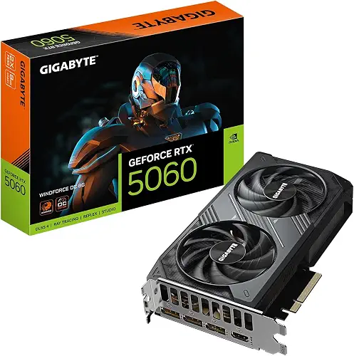 GIGABYTE GeForce RTX 5060 WINDFORCE OC 8G Graphics Card, Cooling System, 8GB 128-bit GDDR7