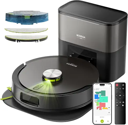 MONSGA Robot Vacuum and Mop, 90 Days Self-Emptying with 8000Pa Suction 160Mins